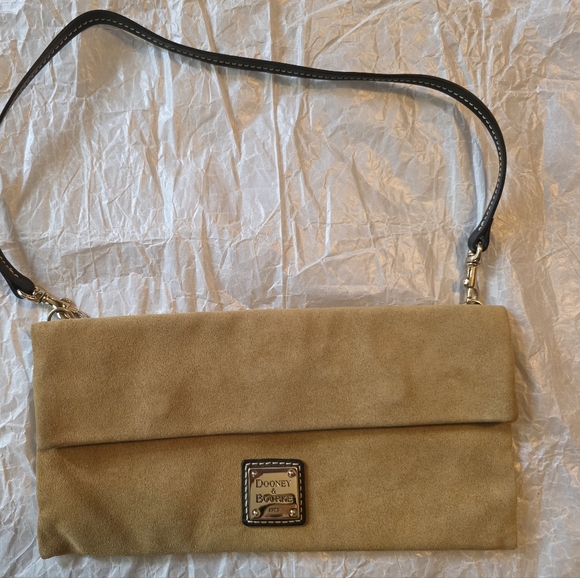 Dooney & Bourke Tan Suede Foldover Clutch